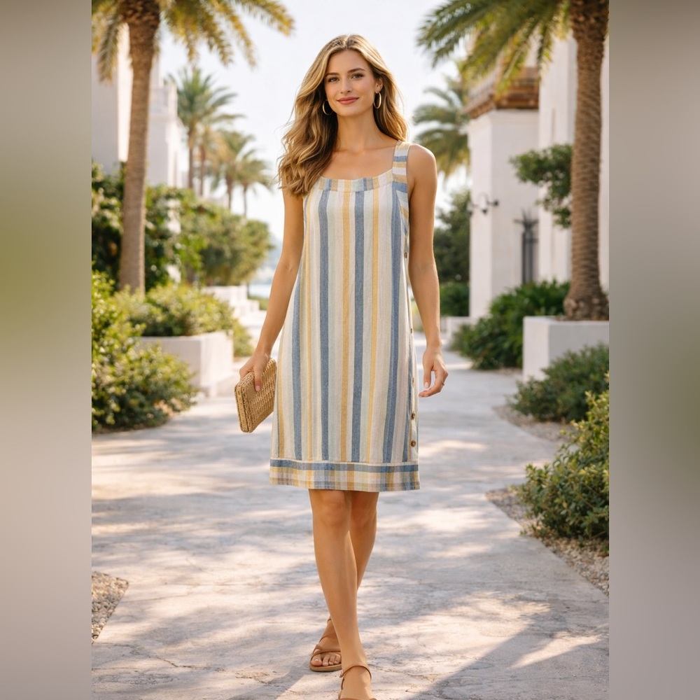 For Cynthia Tamara Linen‑Blend Striped Shift Dress‎ — Size Large